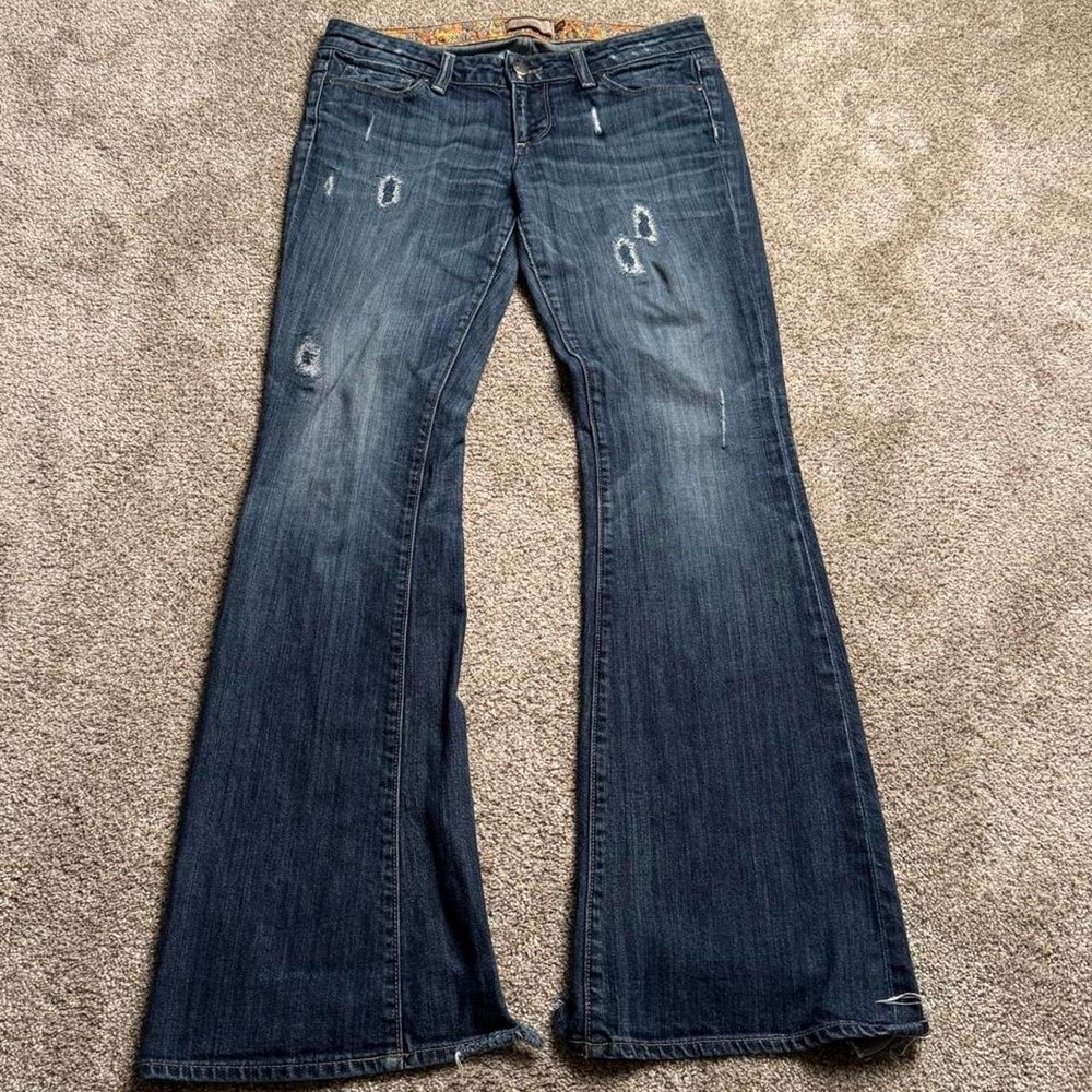 PAIGE DENIM EVERYDAY BLUE MENDED LOW RISE BOOTCUT DENIM